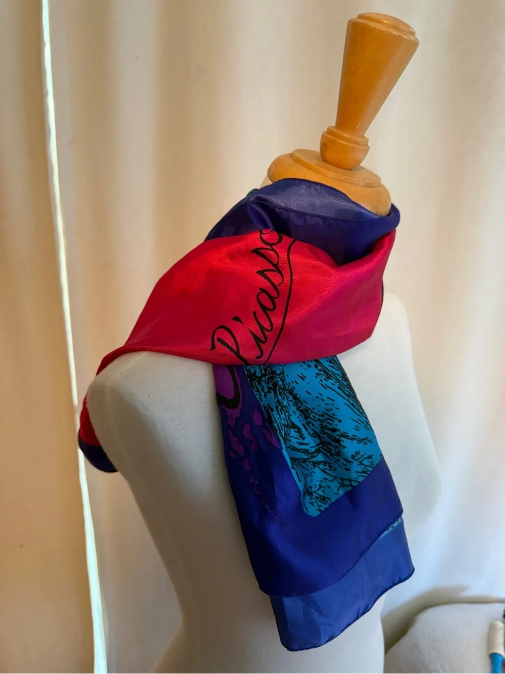 Vintage Silk Scarf - Fuchsia, Blue & Purple